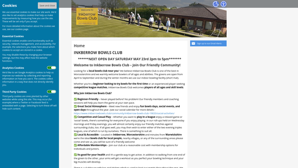 Screenshot of the Inkberrow Bowls Club website