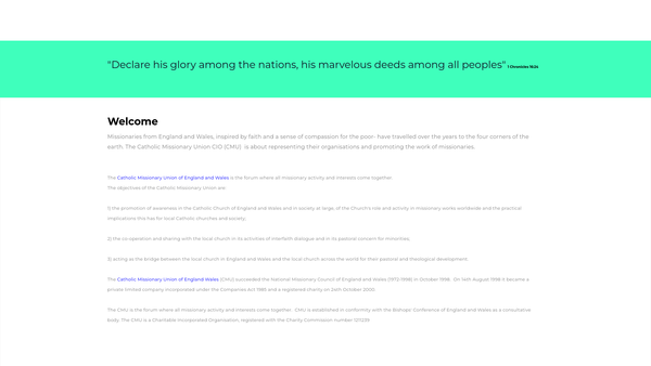 Screenshot of the The Catholic Missionary Union Of England And Wales website