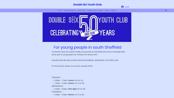 Screenshot of the Double Six Youth Club website