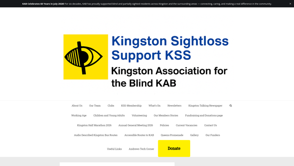 Screenshot of the The Kingston Upon Thames Association For The Blind website