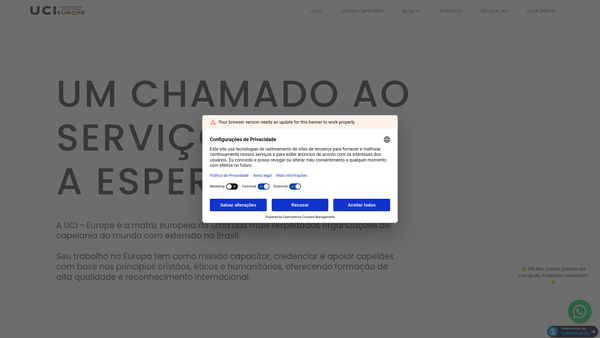 Screenshot of the Uci Europe - United Chaplains International website