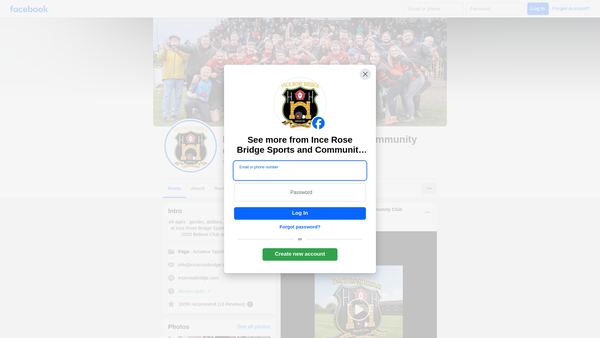 Screenshot of the Ince Rose Bridge Sports And Community Club Limited website