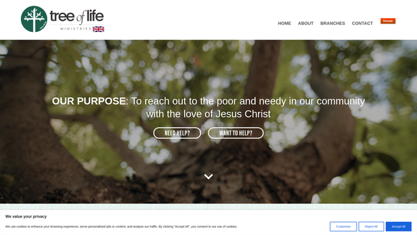 Screenshot of the Tree Of Life Ministries UK website