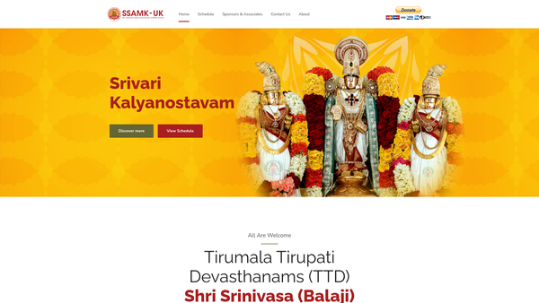 Screenshot of the Shri Srinivasa (Balaji) Association Of Milton Keynes website