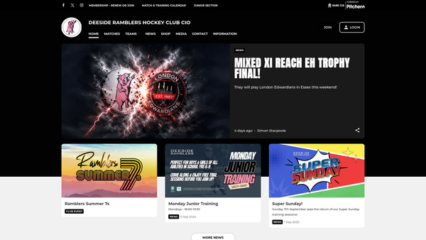 Screenshot of the Deeside Ramblers Hockey Club CIO website
