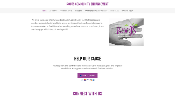 Screenshot of the Roots Community Enhancement CIO website