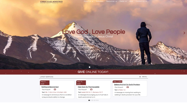 Screenshot of the Christ Is All Ministries website