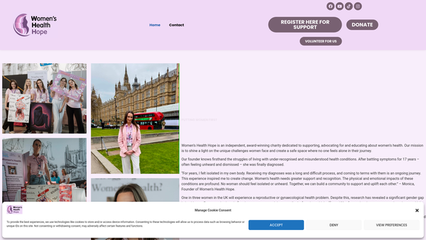Screenshot of the Women's Health Hope website