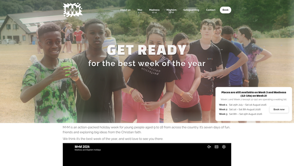 Screenshot of the The Madness And Mayhem Trust CIO website