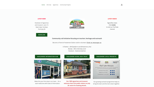 Screenshot of the Haslemere Signal Box Educational CIO website