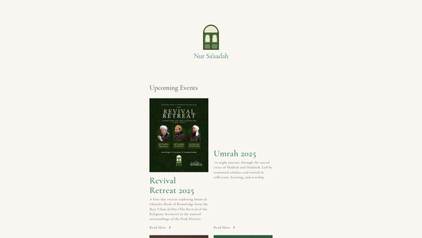 Screenshot of the Nur Sa'aadah website