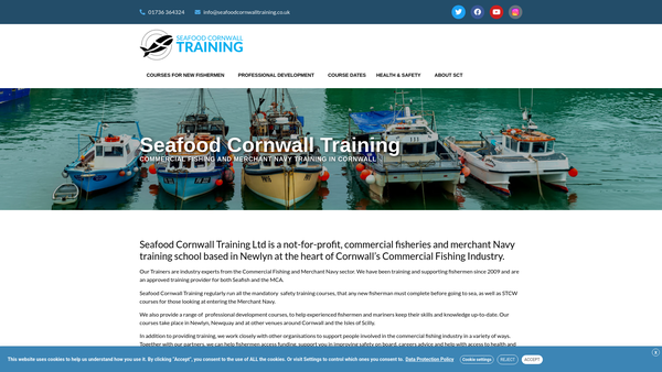 Screenshot of the Seafood Cornwall Training Limited website