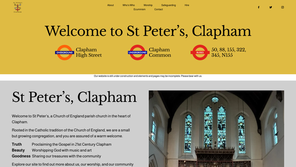 Screenshot of the The Parochial Church Council Of The Ecclesiastical Parish Of St Peter, Clapham website
