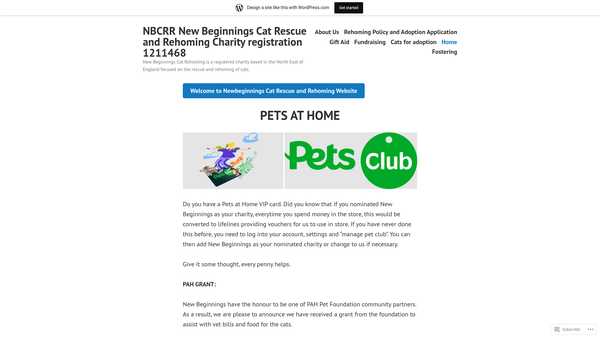 Screenshot of the New Beginnings Cat Rescue & Rehoming website