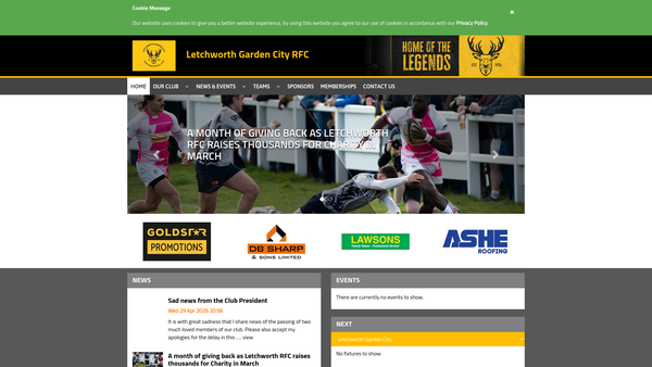 Screenshot of the Letchworth Garden City Rugby Football Club website