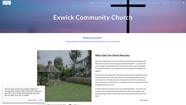 Screenshot of the Exwick Community Church website