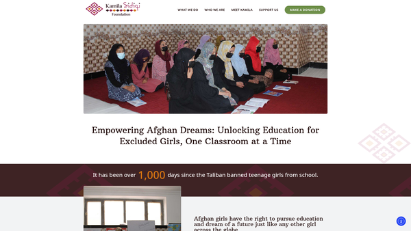 Screenshot of the Kamila Sidiqi Foundation CIO website