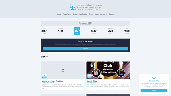 Screenshot of the Muslim Students House Masjid & Community Centre website