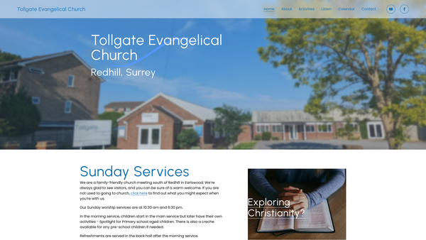 Screenshot of the Tollgate Evangelical Church website