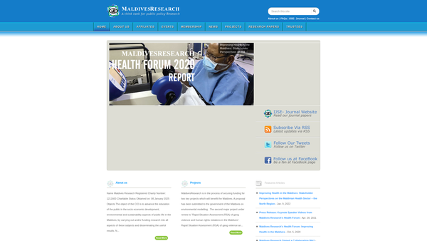 Screenshot of the Maldives Research website