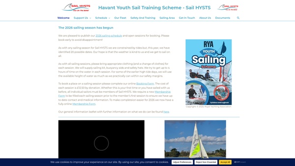 Screenshot of the Havant Youth Sail Training Scheme - Sail HYSTS website