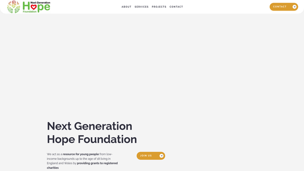 Screenshot of the Next Generation Hope Foundation website