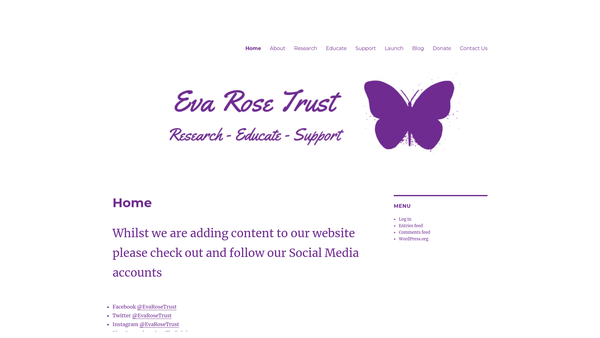 Screenshot of the Eva Rose Trust website