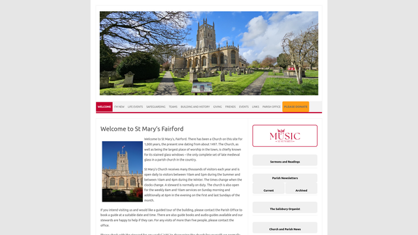 Screenshot of the St Mary's Fairford Pcc website