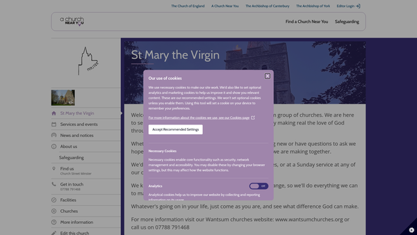 Screenshot of the The Parochial Church Council Of The Ecclesiastical Parish Of St Mary The Virgin, Minster In The Diocese Of Canterbury website