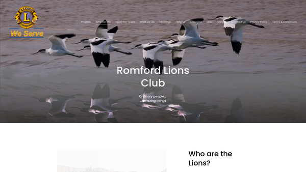 Screenshot of the Romford Lions Club (CIO) website