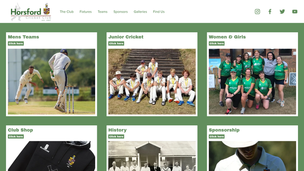 Screenshot of the Horsford Cricket Club website
