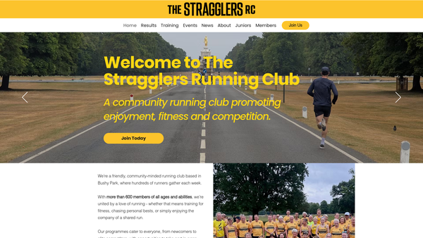 Screenshot of the The Stragglers Running Club website