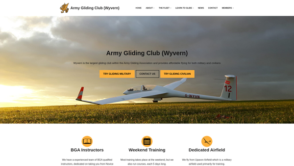 Screenshot of the Army Gliding Club (Wyvern) website