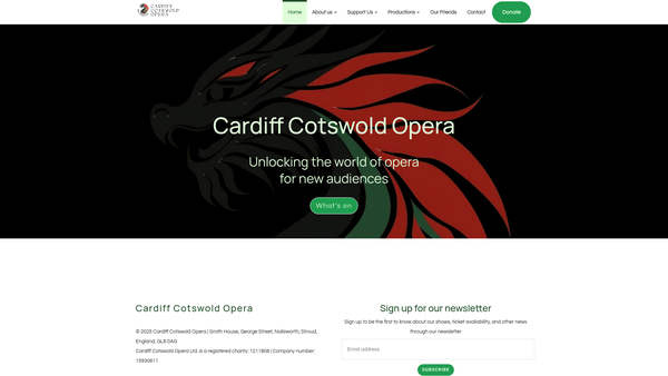 Screenshot of the Cardiff Cotswold Opera website