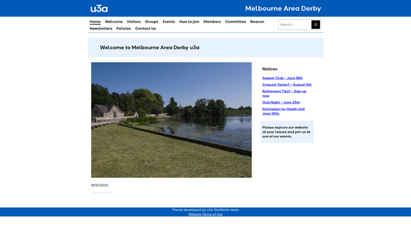 Screenshot of the Melbourne Area Derby U3A website
