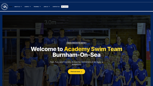 Screenshot of the Academy Swim Team Burnham-On-Sea Club website