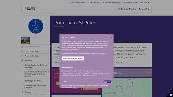 Screenshot of the The Parochial Church Of The Ecclesiastical Parish Of St Peter's Portesham In The Diocese Of Salisbury website