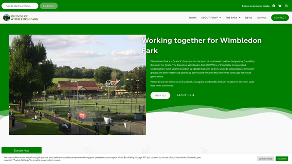 Screenshot of the Friends Of Wimbledon Park (Fowp) website