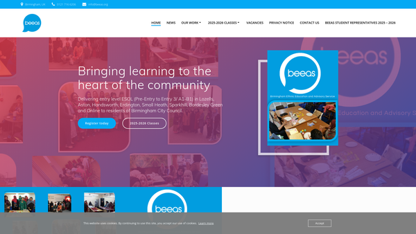 Screenshot of the Birmingham Ethnic Education And Advisory Service (Beeas) website