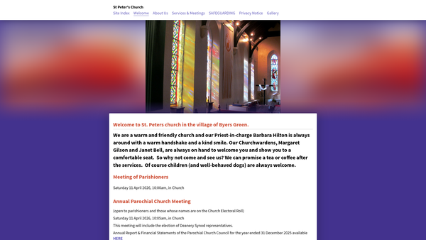 Screenshot of the The Parochial Church Council Of The Ecclesiastical Parish Of St Peter, Byers Green, In The Diocese Of Durham website