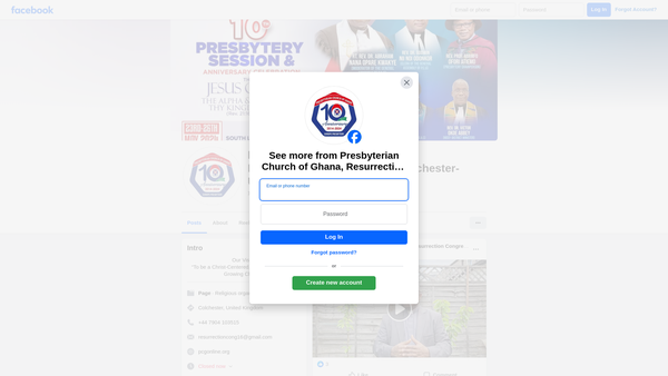 Screenshot of the Presbyterian Church Of Ghana Resurrection Congregation website