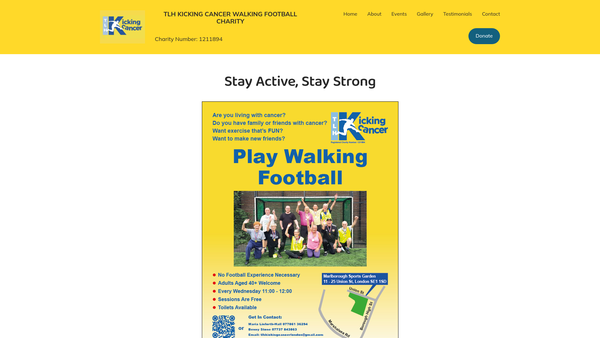Screenshot of the Tlh Kicking Cancer website