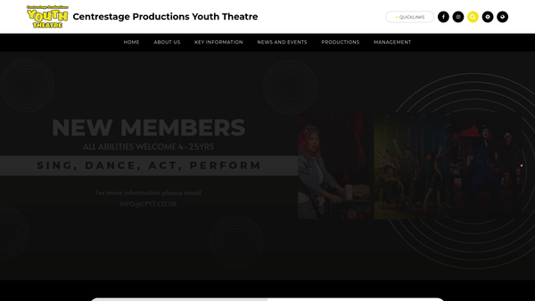 Screenshot of the Centrestage Productions Youth Theatre website