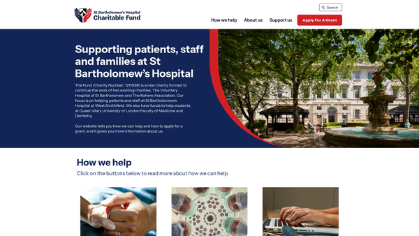 Screenshot of the St Bartholomew's Hospital Charitable Fund website