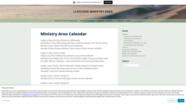 Screenshot of the Llwchwr Ministry Area CIO website