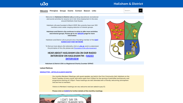 Screenshot of the Hailsham And District University Of The Third Age (U3A) website
