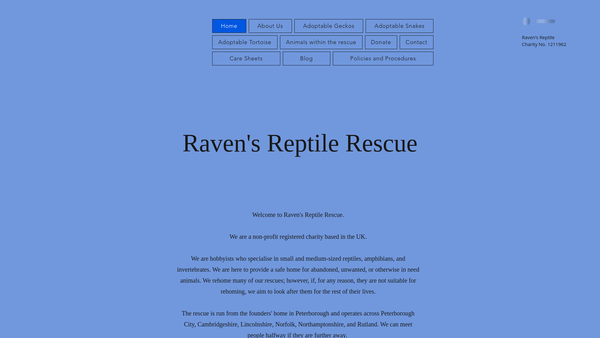 Screenshot of the Raven's Reptile Rescue UK website