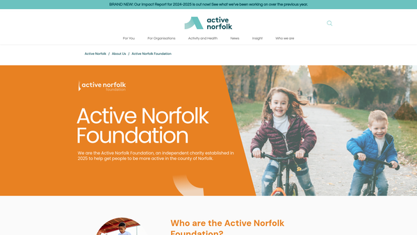 Screenshot of the Active Norfolk Foundation website
