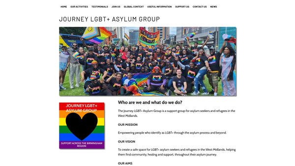 Screenshot of the Journey LGBT+ Asylum Group website