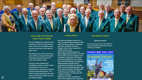 Screenshot of the Poynton Male Voice Choir website